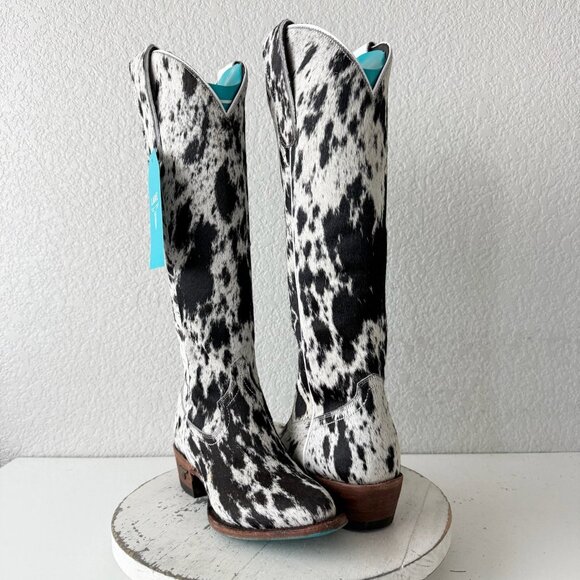 Lane Boots Womens Cowhide Cowboy Boots Tall Brown Western Cow Skin Size 5 NEW